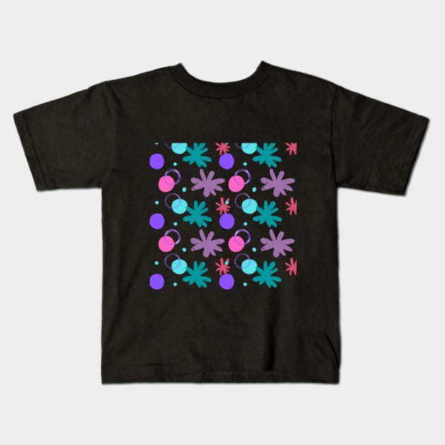 Pink Circle and violet flowers pattern Kids T-Shirt by Shineyarts